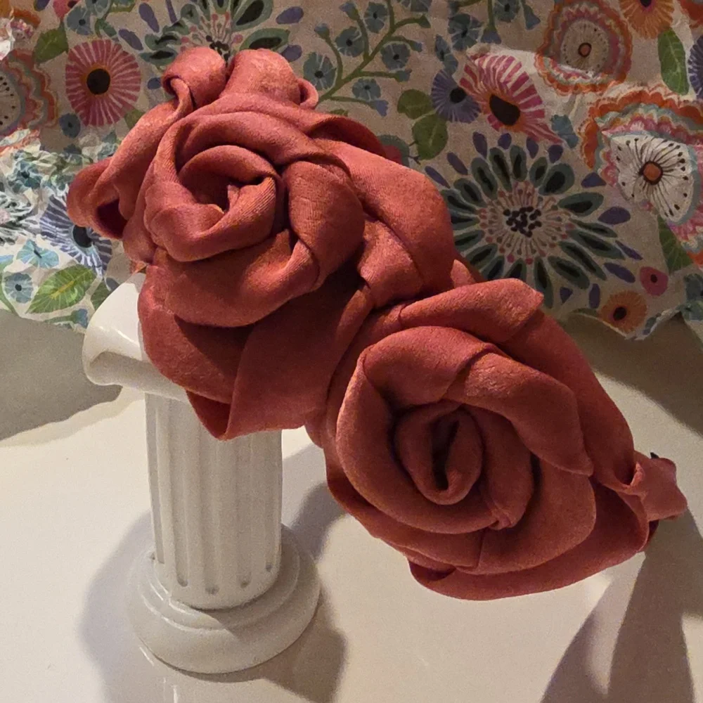 New! Terracotta Pink Rose headband • Statement Hair Accessory • NWOT